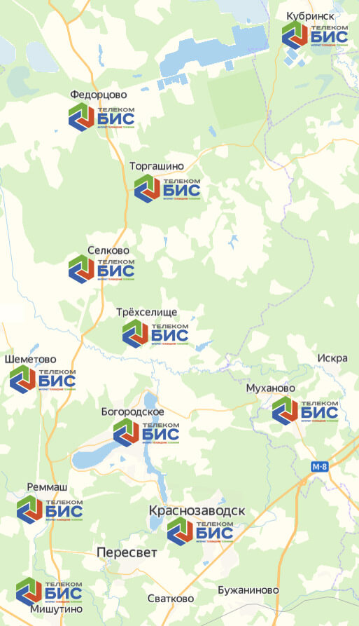 карта покрытия интернет-провайдера БИС